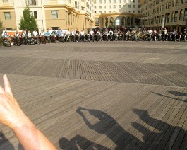 2016 Cannonball 09-10 IMG_1132 Sept 10, Atlantic City, NJ:    Riders lining up at the start on the boardwalk.