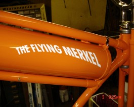 1911 Flying Merkel 50-50 V-Twin DSC01537 A local sign maker took an impression of the original "The Flying Merkel" off the tank before sandblasting and reproducing the decals.