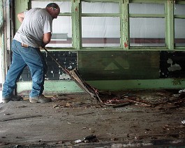 DSC00311 The diner floor being removed to expose the old trolley floor.