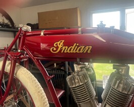 1915 Indian V-Twin 2025-07-01 1814 The Indian logo has been painted on the left side of the gas tank. This is not a decal.