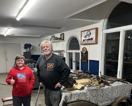 1917 Reading Standard Model T-E 12 HP Twin 2023-11-12 9373 Grand nephew Ryker Shappy (left) standing with Dick Shappy in front of the 1917 Reading Standard Model T-E 12 HP Twin project. Note the frame, gas tank, and...