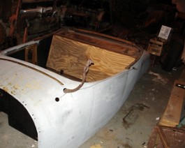 DSC00081 Completed roadster body with complete new wood exterior primed and ready for paint.