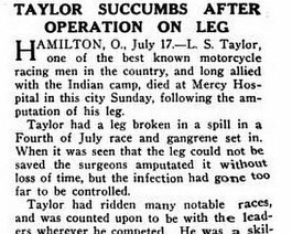 The obituary of racing legend Lee S. Taylor, posted July 17th, 1916.